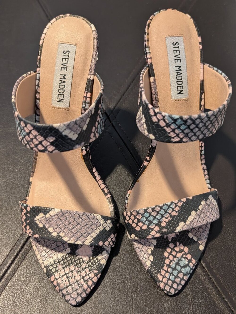 BRAND NEW STEVE MADDEN Pastel Snakeskin Stiletto Mules Slim Heels Size 8.5 - Picture 4 of 4